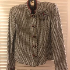 St John Black & White Jacket w Flower Bow